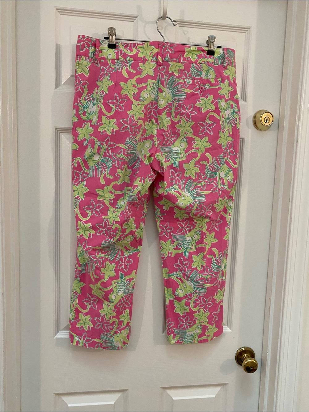 Lilly Pulitzer “Rock A Hula Monkey” Hot Pink & Green Floral Cropped Pants - 14 - Picture 4 of 6